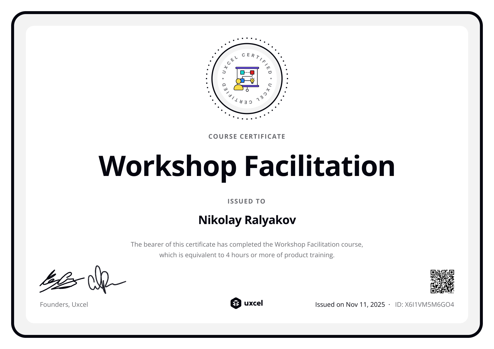 Nikolay Ralyakov's certificate